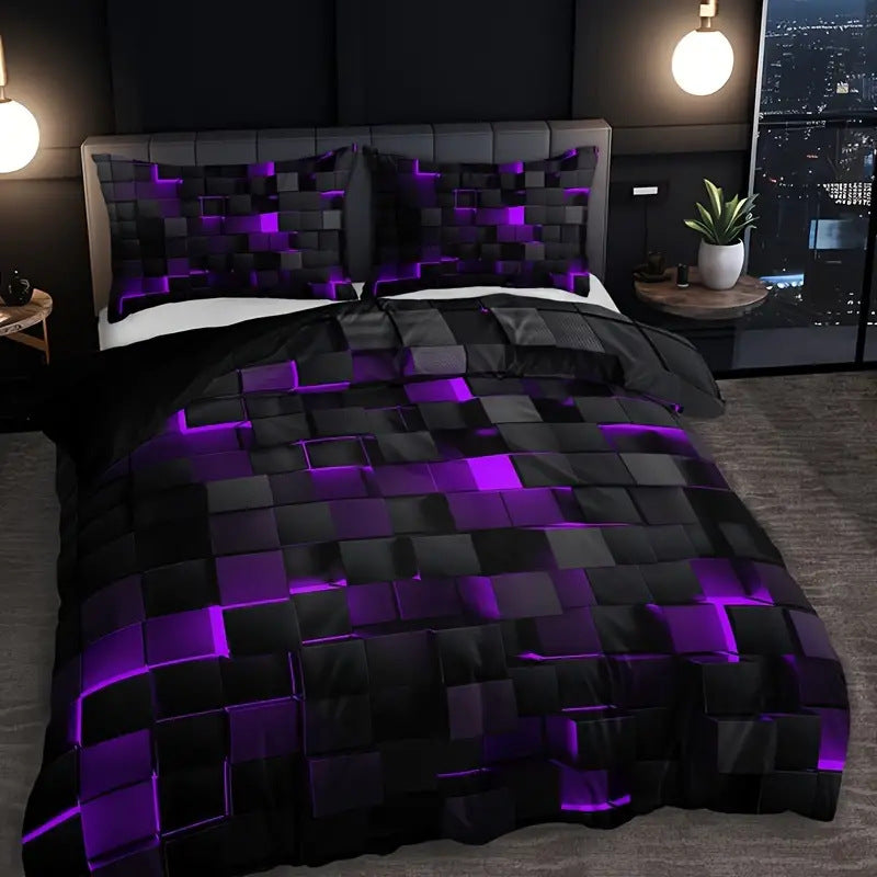HKM-463315 Geometric Pattern Digital Printed Quilt Cover and Pillowcase Set in Various Sizes