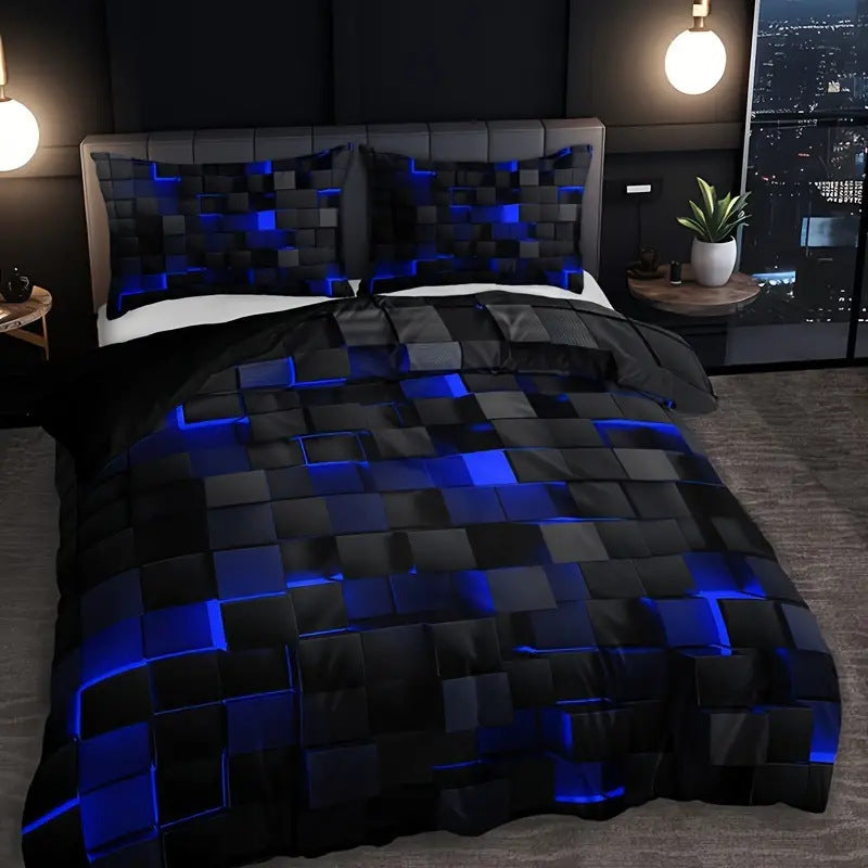 HKM-463315 Geometric Pattern Digital Printed Quilt Cover and Pillowcase Set in Various Sizes