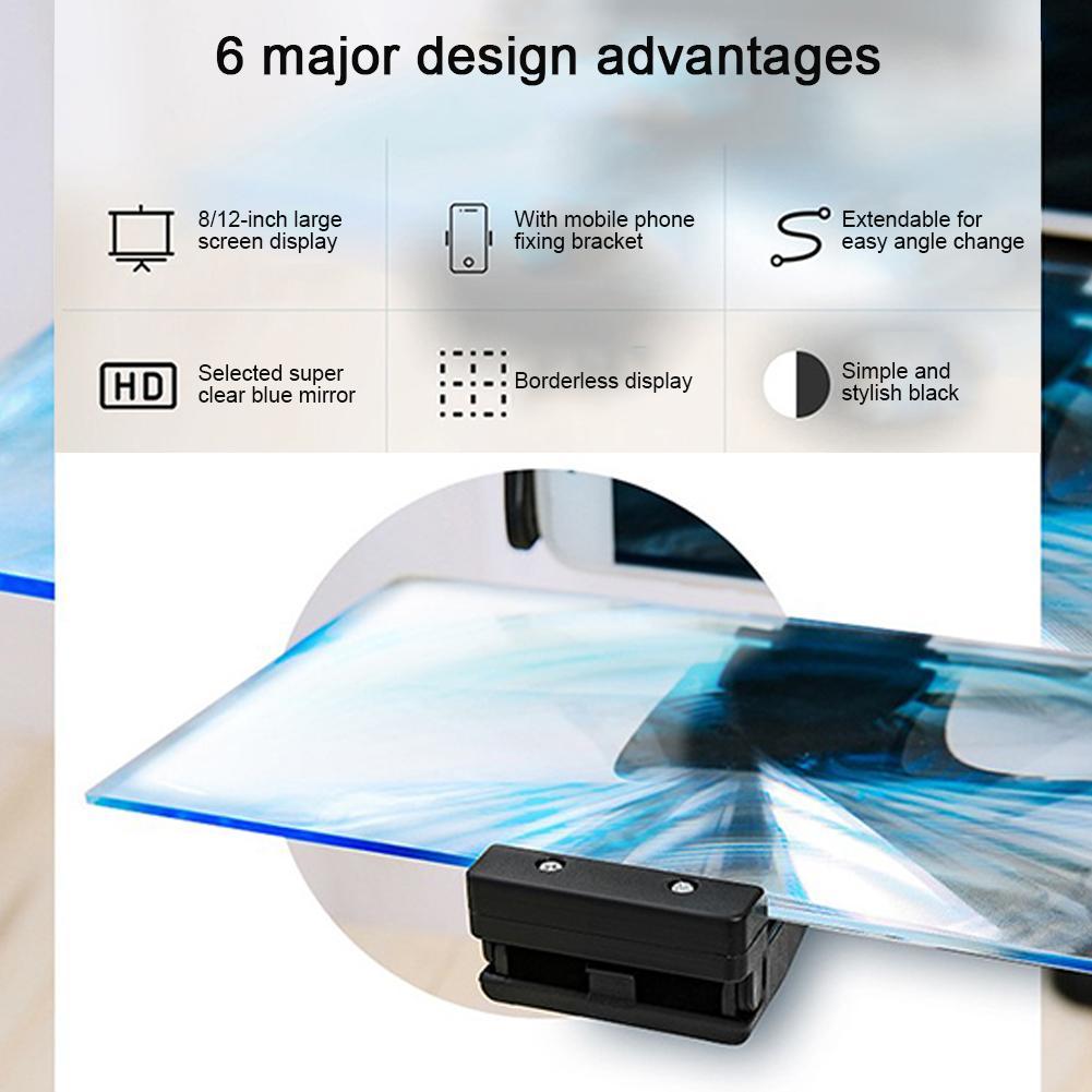 HKM-463379 12-Inch Mobile Phone 3D Screen Amplifier with Adjustable Bracket and Flexible Design
