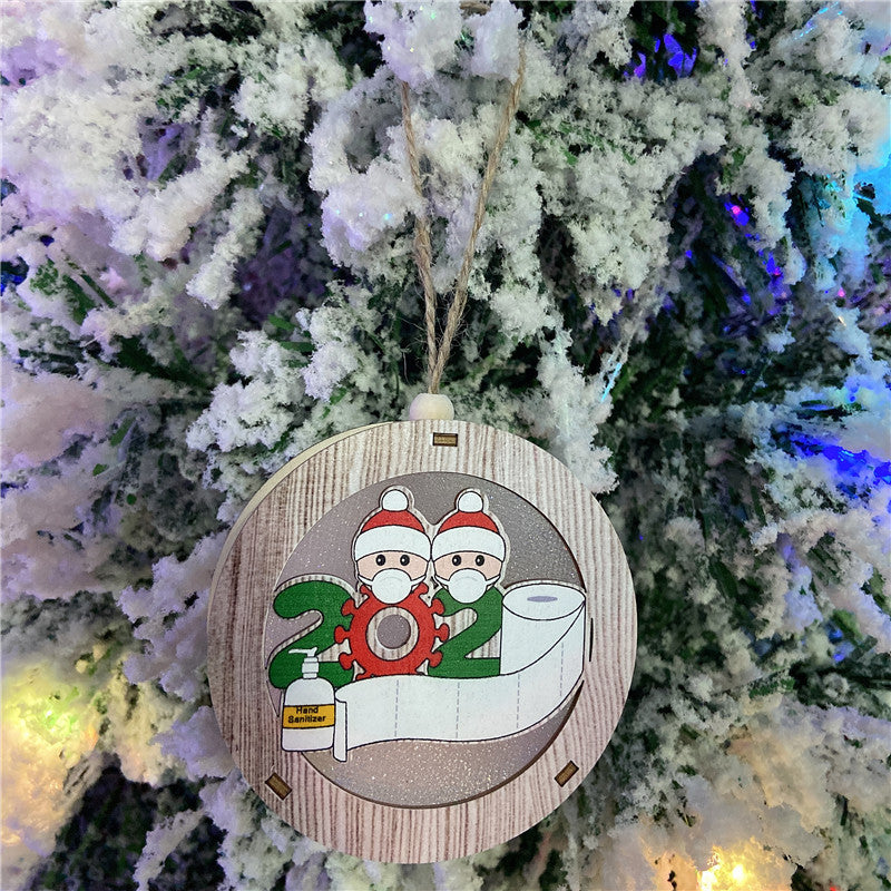 HKM-463443 Christmas Wood Light Box Pendant - Santa Claus Design, 10x10x2.5cm