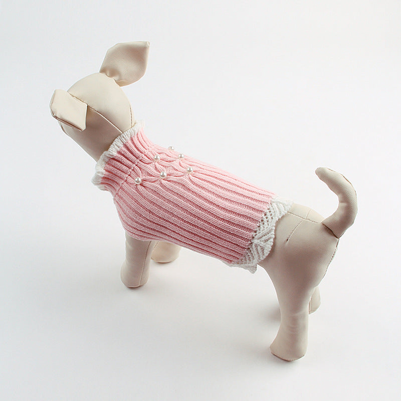 HKM-463571 Knitted Acrylic Dog Sweater with Rhinestone Lace Detail for All Genders