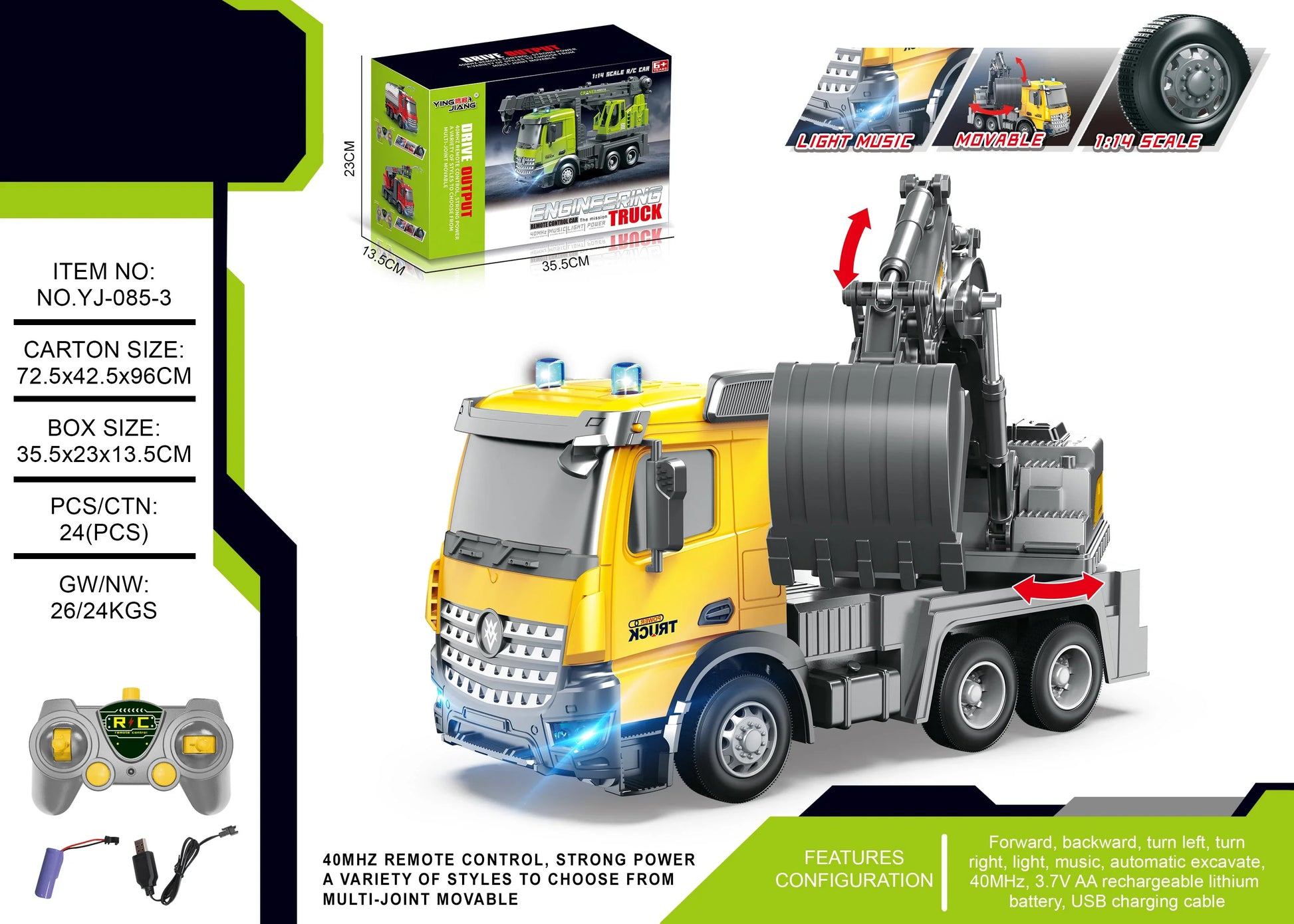 HKM-463571 RC Mixer Truck with Light & Music - Remote Control Stunt Vehicle for Kids (Ages 5-14)