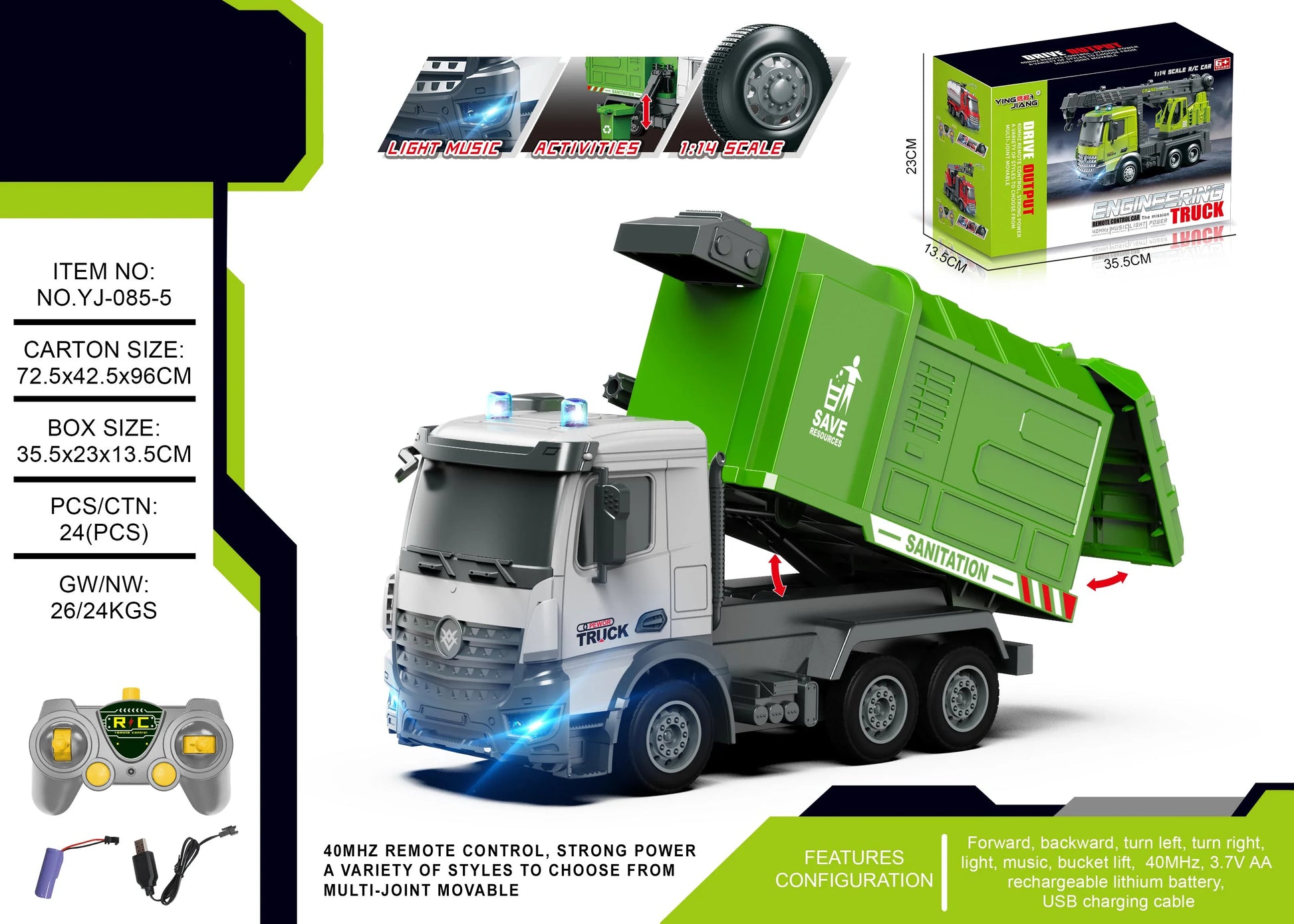 HKM-463571 RC Mixer Truck with Light & Music - Remote Control Stunt Vehicle for Kids (Ages 5-14)