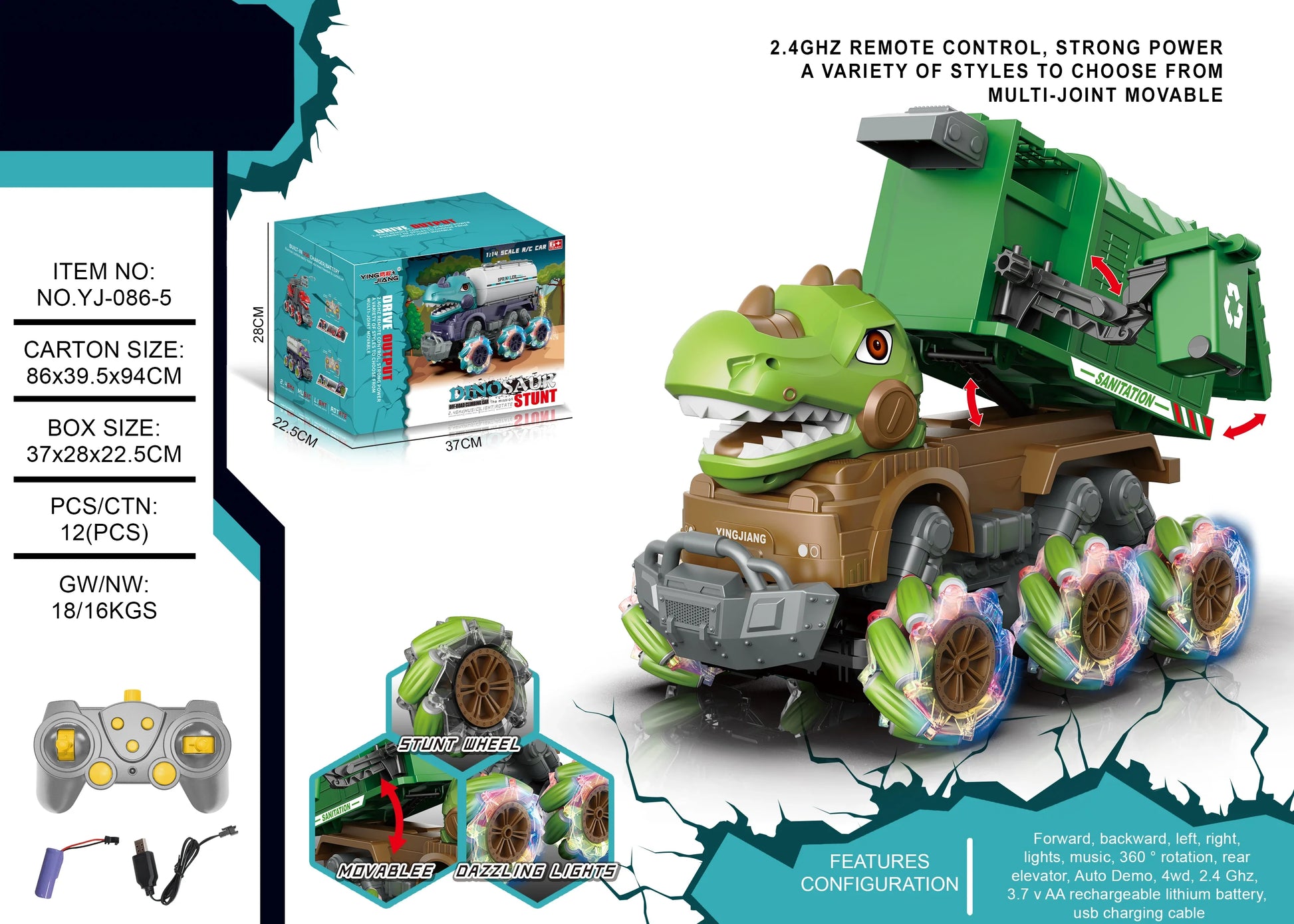 HKM-463571 RC Mixer Truck with Light & Music - Remote Control Stunt Vehicle for Kids (Ages 5-14)