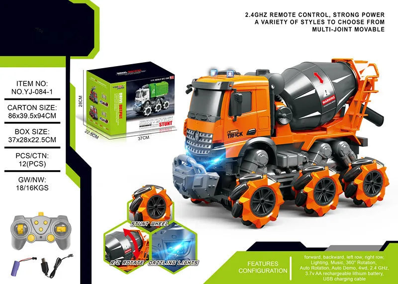 HKM-463571 RC Mixer Truck with Light & Music - Remote Control Stunt Vehicle for Kids (Ages 5-14)