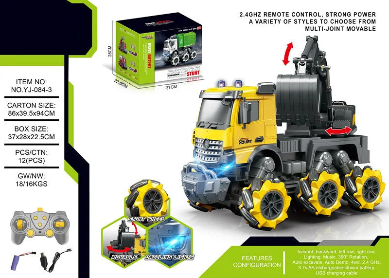 HKM-463571 RC Mixer Truck with Light & Music - Remote Control Stunt Vehicle for Kids (Ages 5-14)