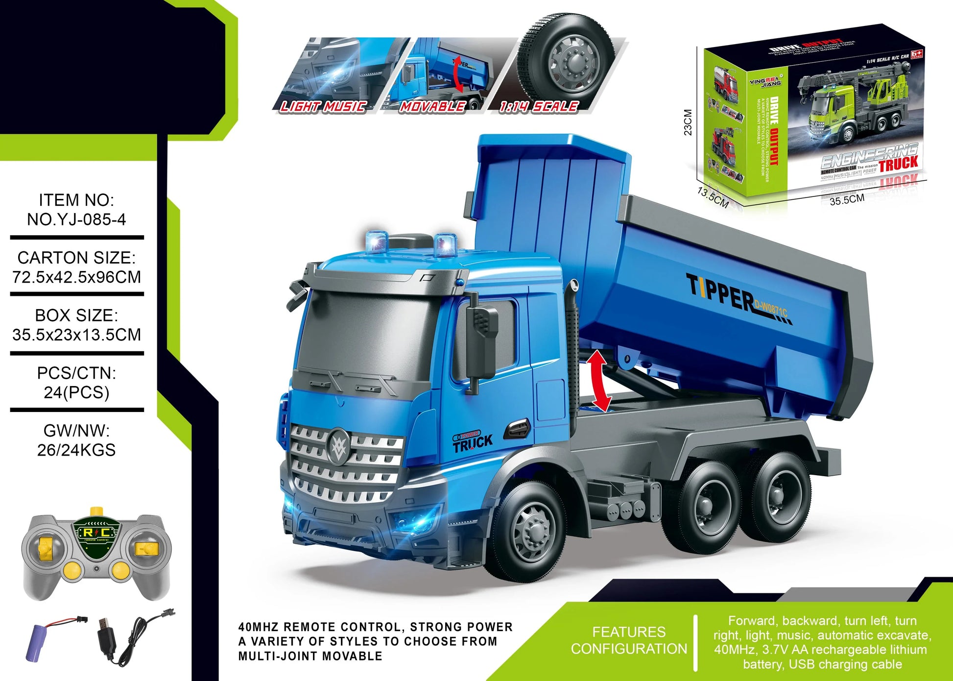 HKM-463571 RC Mixer Truck with Light & Music - Remote Control Stunt Vehicle for Kids (Ages 5-14)