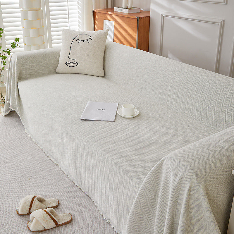 KTX-463955 Chenille Herringbone Pattern Non-slip Sofa Cover - Stain Resistant All-inclusive Protection
