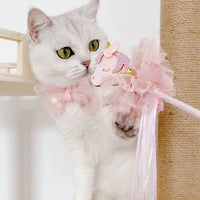 HKM-464019 Adjustable Flower Bow Tie Collar for Cats and Dogs - Pearl and Sequin Details, Safety Buckle, All Seasons