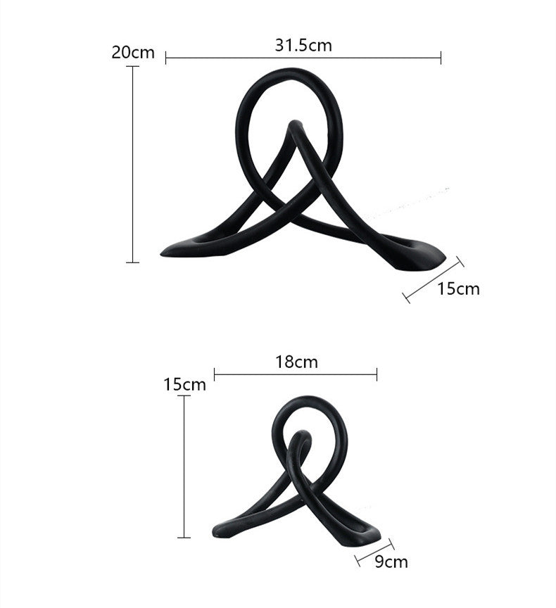 HKM-464083 Modern Black Resin Twisted Knot Abstract Geometric Ornament - Small and Large Sizes Available
