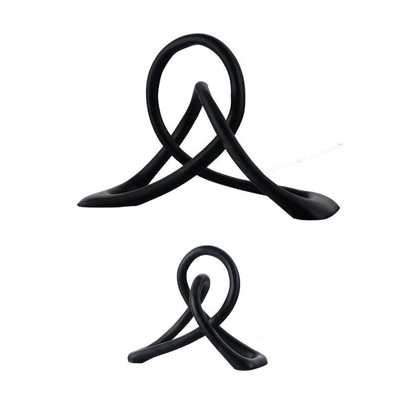 HKM-464083 Modern Black Resin Twisted Knot Abstract Geometric Ornament - Small and Large Sizes Available