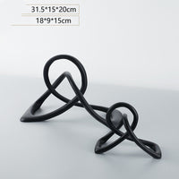 HKM-464083 Modern Black Resin Twisted Knot Abstract Geometric Ornament - Small and Large Sizes Available