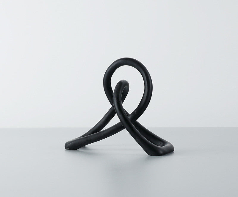 HKM-464083 Modern Black Resin Twisted Knot Abstract Geometric Ornament - Small and Large Sizes Available