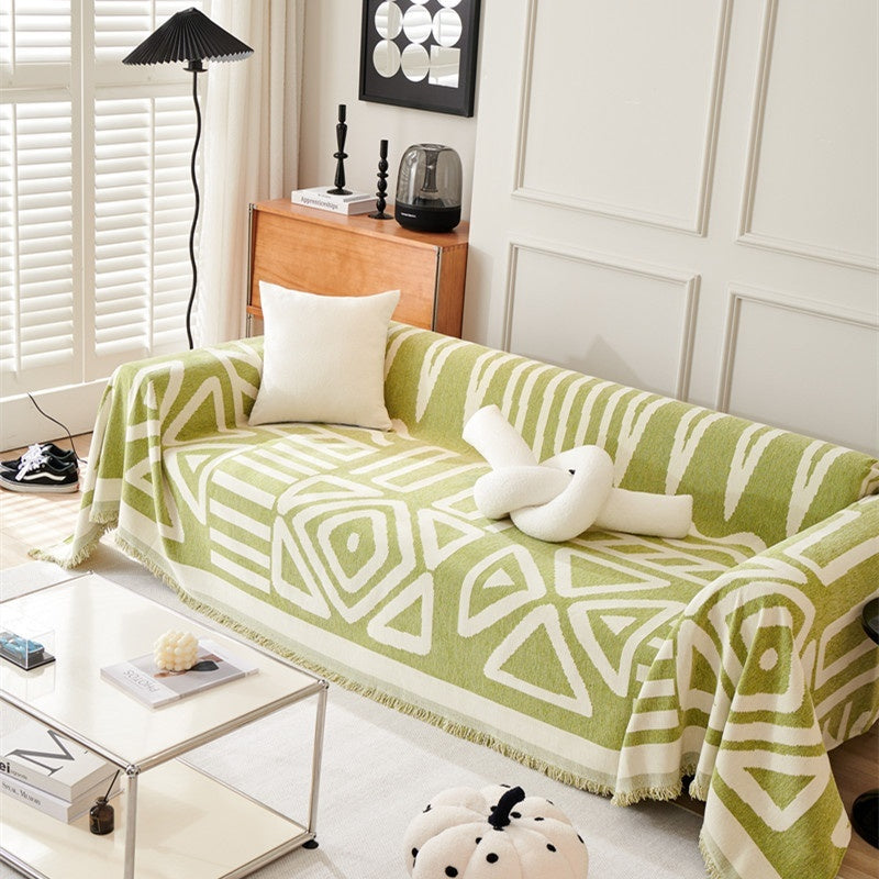 HKM-464211 Bohemian Geometric Pattern Polyester Sofa Cover Towel – Dustproof & Universal Fit for All Seasons
