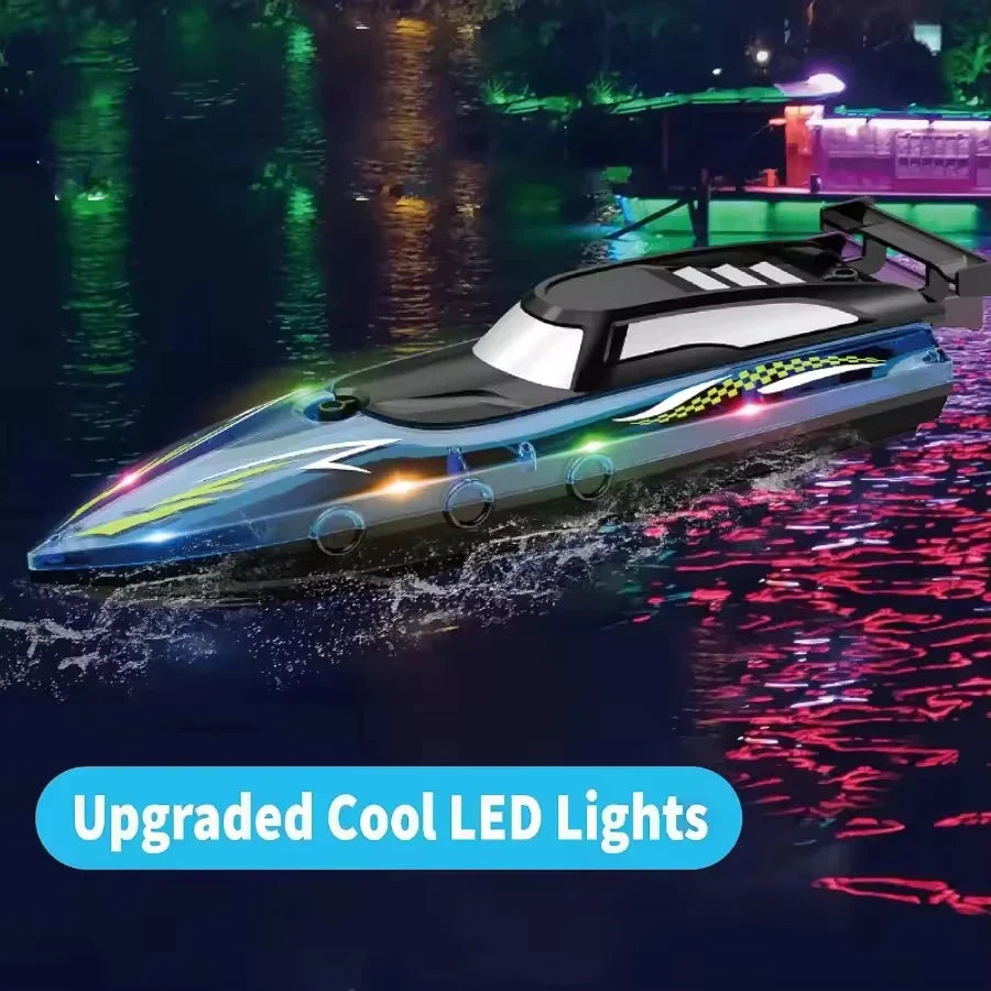 HKM-464723 High-Speed 2.4G Waterproof Remote Control Boat with Double Paddle and Lights - Ages 5 and Up