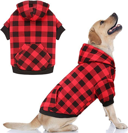 HKM-464723 Thickened Christmas Dog Clothes in Black and Red Plaid - Cozy Apparel for Small to Large Dogs