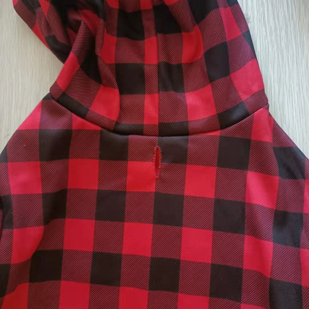 HKM-464723 Thickened Christmas Dog Clothes in Black and Red Plaid - Cozy Apparel for Small to Large Dogs