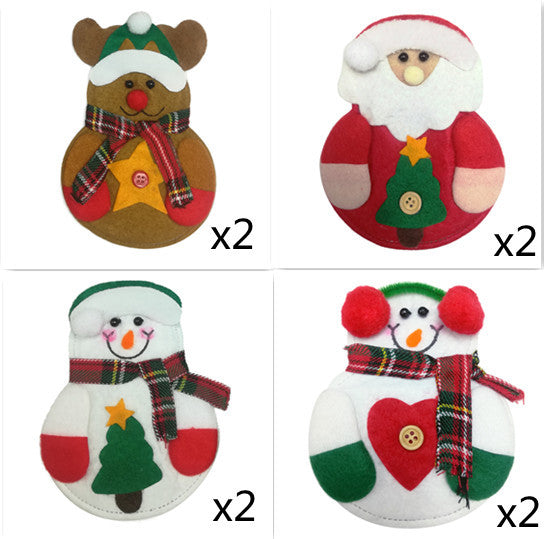HKM-464915 Christmas Snowman Cutlery Covers for Dining Table - Set of 4 Festive Designs in Non-Woven Fabric