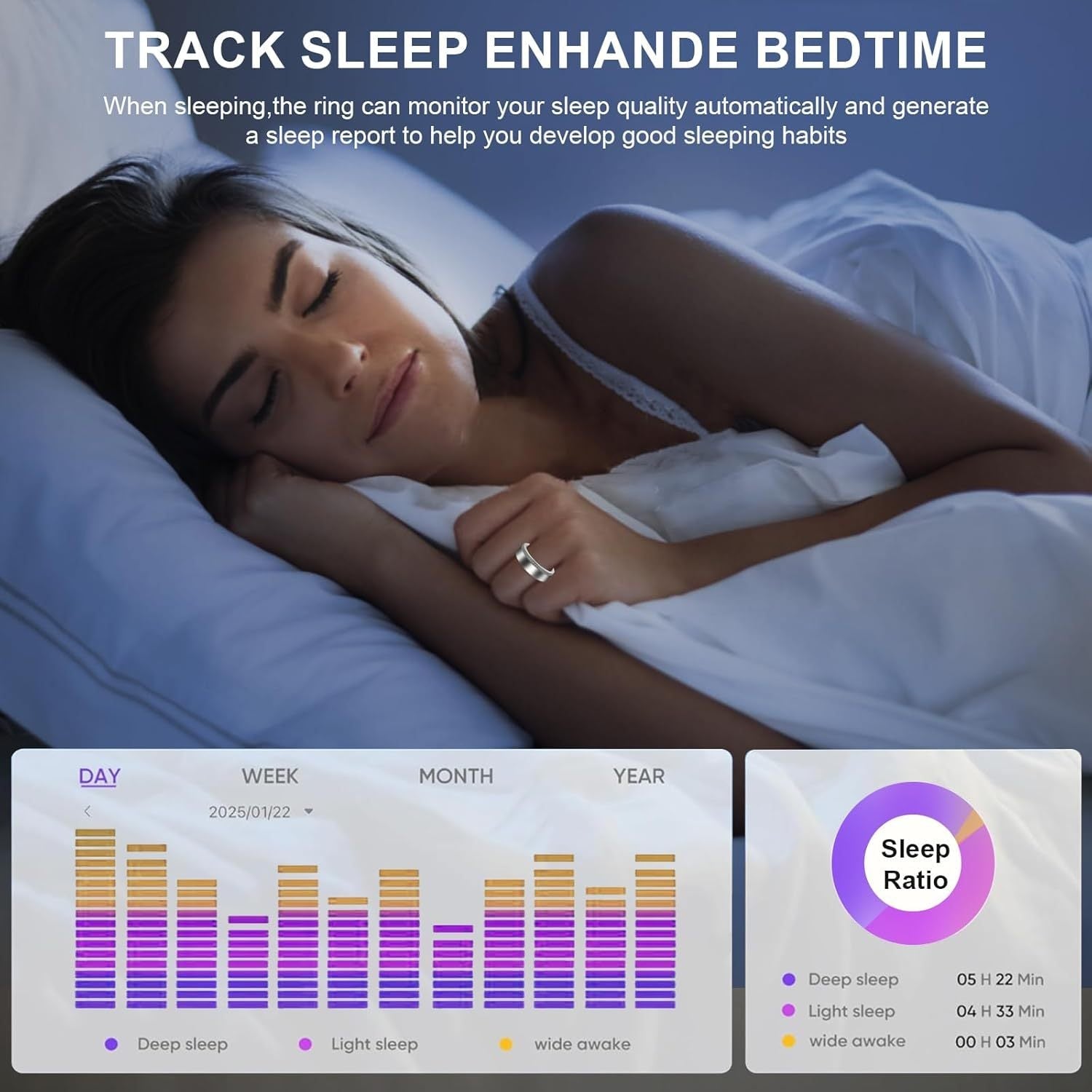 HKM-464979 Elegant Diamond Smart Ring with Heart Rate, Sleep Tracker, Activity Monitor, IP68 Waterproof Design, Fast Charging