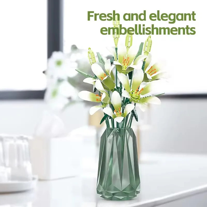 White Lily Flower Building Block Set - 50 Piece Construction Toy for Kids Ages 2 and Up