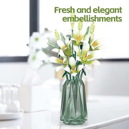 White Lily Flower Building Block Set - 50 Piece Construction Toy for Kids Ages 2 and Up