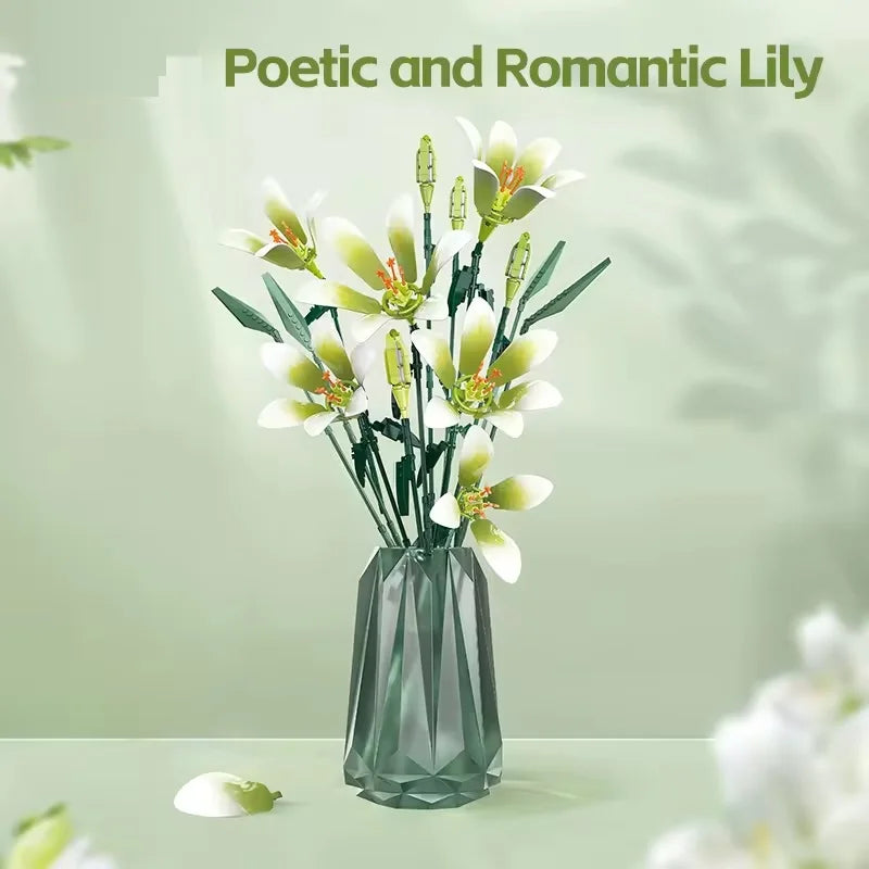 White Lily Flower Building Block Set - 50 Piece Construction Toy for Kids Ages 2 and Up