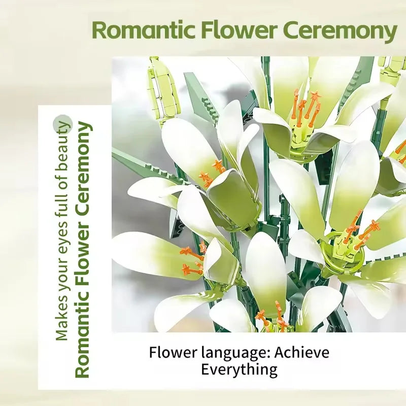 White Lily Flower Building Block Set - 50 Piece Construction Toy for Kids Ages 2 and Up