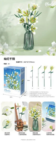 White Lily Flower Building Block Set - 50 Piece Construction Toy for Kids Ages 2 and Up