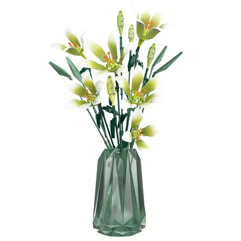 White Lily Flower Building Block Set - 50 Piece Construction Toy for Kids Ages 2 and Up