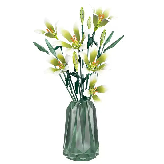 White Lily Flower Building Block Set - 50 Piece Construction Toy for Kids Ages 2 and Up