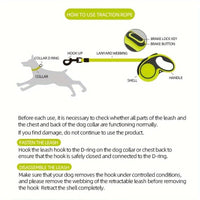 HKM-465299 Heavy-Duty Retractable Dog Leash for Large Dogs up to 49.9 KG, 4.88m High-Reflective Nylon, Anti-Slip Handle, One-Button Design, Green and Black