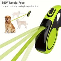 HKM-465299 Heavy-Duty Retractable Dog Leash for Large Dogs up to 49.9 KG, 4.88m High-Reflective Nylon, Anti-Slip Handle, One-Button Design, Green and Black