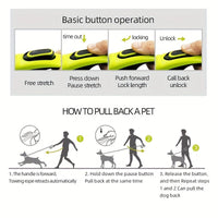 HKM-465299 Heavy-Duty Retractable Dog Leash for Large Dogs up to 49.9 KG, 4.88m High-Reflective Nylon, Anti-Slip Handle, One-Button Design, Green and Black
