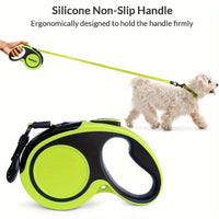 HKM-465299 Heavy-Duty Retractable Dog Leash for Large Dogs up to 49.9 KG, 4.88m High-Reflective Nylon, Anti-Slip Handle, One-Button Design, Green and Black