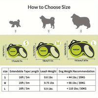 HKM-465299 Heavy-Duty Retractable Dog Leash for Large Dogs up to 49.9 KG, 4.88m High-Reflective Nylon, Anti-Slip Handle, One-Button Design, Green and Black