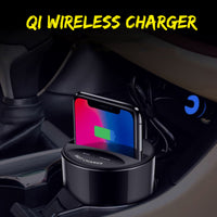HKM-465363 Wireless Charging Cup for Cars - QI Standard, 10W Power, Includes Base and USB Output, Black