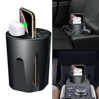 HKM-465363 Wireless Charging Cup for Cars - QI Standard, 10W Power, Includes Base and USB Output, Black