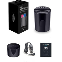 HKM-465363 Wireless Charging Cup for Cars - QI Standard, 10W Power, Includes Base and USB Output, Black