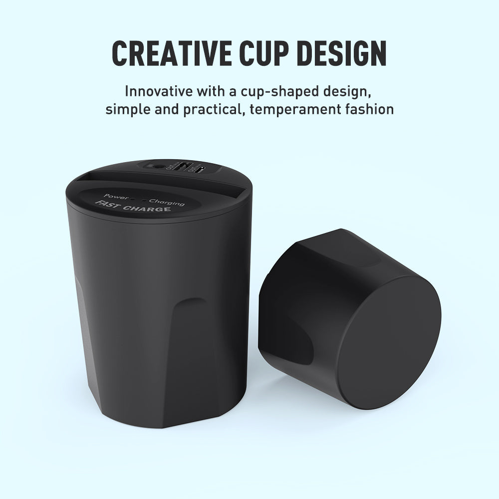 HKM-465363 Wireless Charging Cup for Cars - QI Standard, 10W Power, Includes Base and USB Output, Black