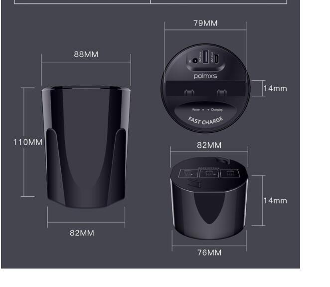 HKM-465363 Wireless Charging Cup for Cars - QI Standard, 10W Power, Includes Base and USB Output, Black