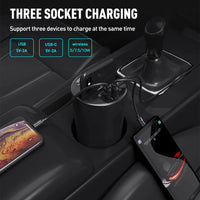 HKM-465363 Wireless Charging Cup for Cars - QI Standard, 10W Power, Includes Base and USB Output, Black