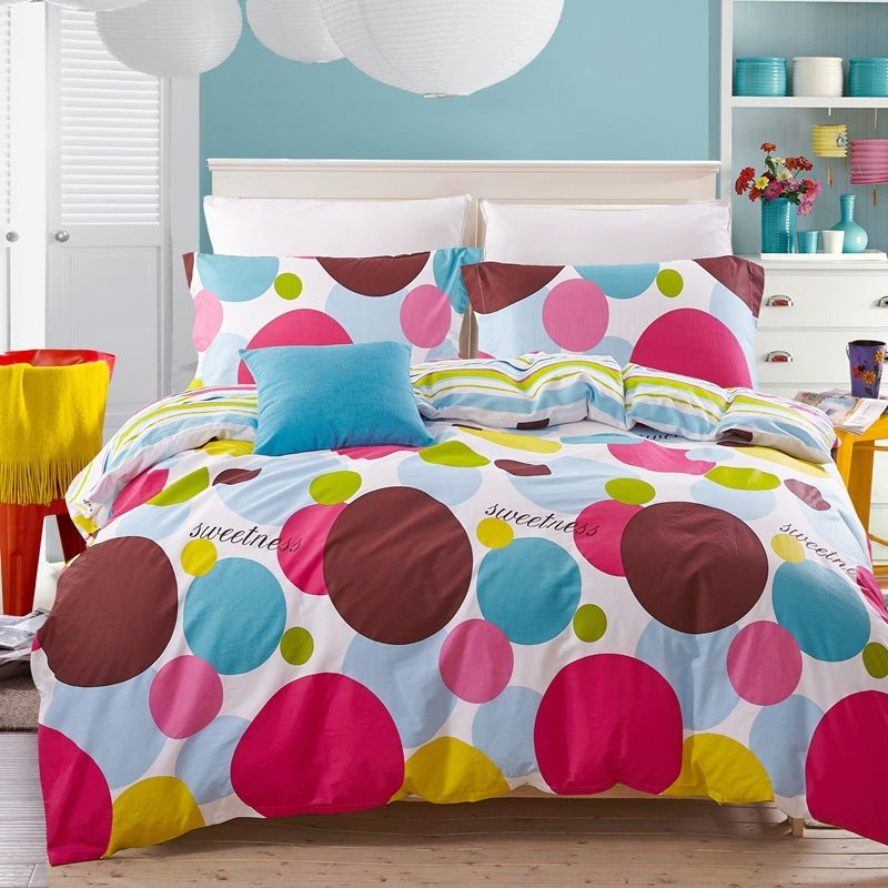 HKM-465619 Cartoon-Themed Cotton Bed Set - 4-Piece Suit for 1.2m and 1.5m Beds, 100% Cotton, 150x200 Quilt Compatible
