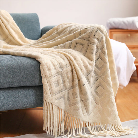 HKM-465683 Geometric Pattern Acrylic Knitting Blanket for Office Naps - Multiple Sizes & Colors Available