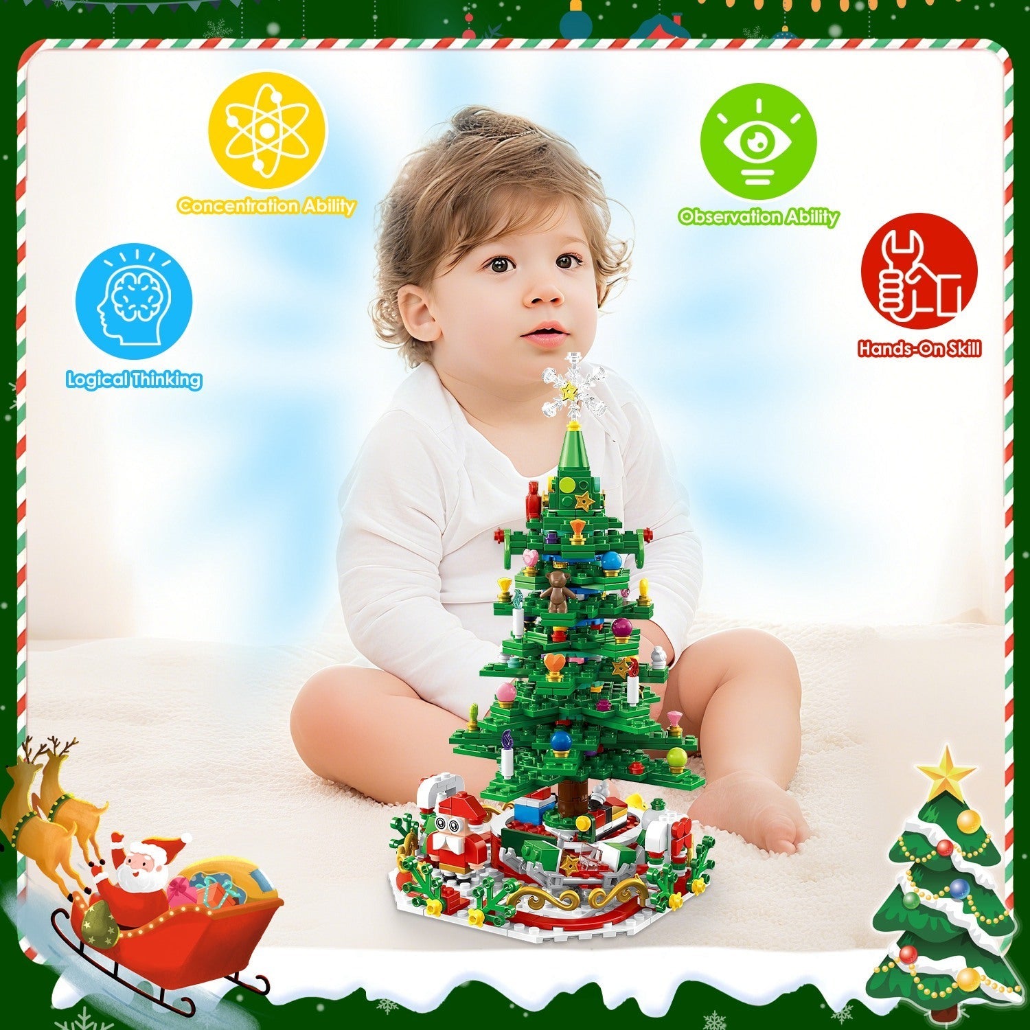 HKM-465747 LED Christmas Tree Building Set with 24-Day Countdown Calendar for Kids Ages 3-6