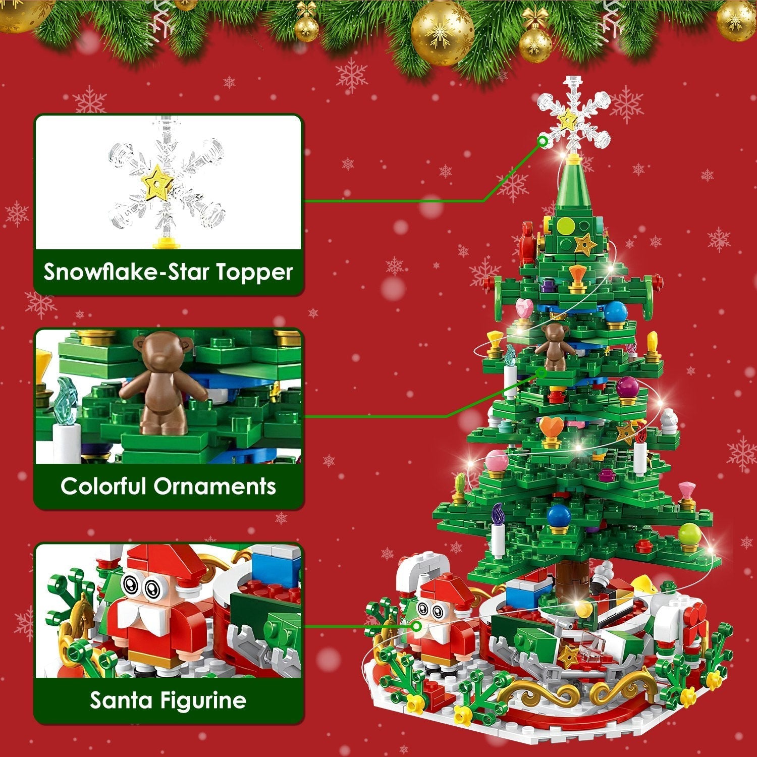 HKM-465747 LED Christmas Tree Building Set with 24-Day Countdown Calendar for Kids Ages 3-6