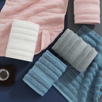 HKM-465875 Pure Cotton Hand Towel in Noble Blue, Gentleman Gray, Cherry Blossom Pink, and Pearl White