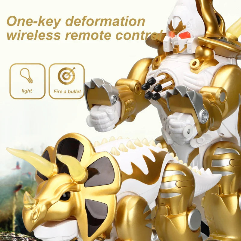 HKM-465875 RC Transforming Programmable Dinosaur Robot Toy for Kids - Electric Light and Sound Feature, Plastic Construction, Ages 3+