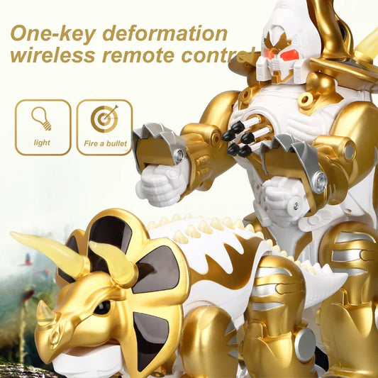 HKM-465875 RC Transforming Programmable Dinosaur Robot Toy for Kids - Electric Light and Sound Feature, Plastic Construction, Ages 3+