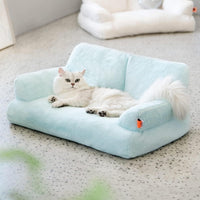 HKM-466259 Cozy Washable Plush Cat Bed with Anti-Slip Bottom - 26x19x13 Inch Pet Sofa for Small Dogs and Cats