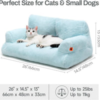 HKM-466259 Cozy Washable Plush Cat Bed with Anti-Slip Bottom - 26x19x13 Inch Pet Sofa for Small Dogs and Cats